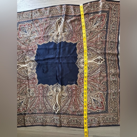 Echo Cream and Blue Paisley Scarf - 100% Silk 30X31 - Picture 6 of 7